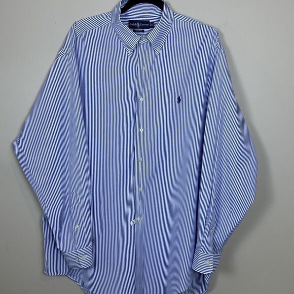 Ralph Lauren Yarmouth Button Up Shirt Men 17 Blue Striped Recently Dry Cleaned - Picture 1 of 8